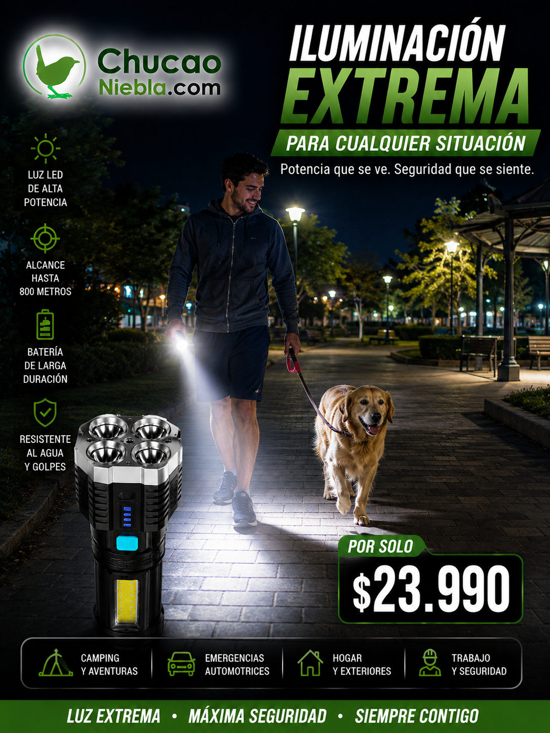 Linterna de Defensa con 4 Focos