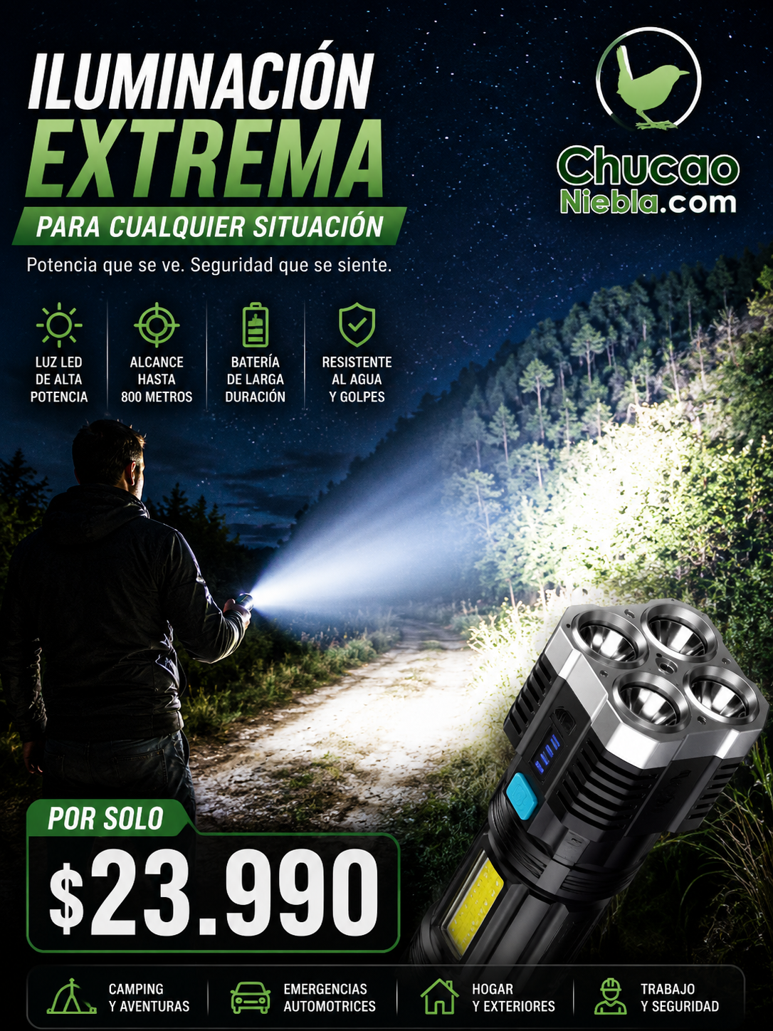 Linterna de Defensa con 4 Focos